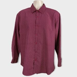 ZYLOS Wrinkle Free Mens XL 17 - 17 1/2 34/35 Button Front Long Sleeve Red White